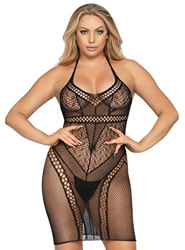 Leg Avenue Damen Multi net Halter Negligé, Black, One Size
