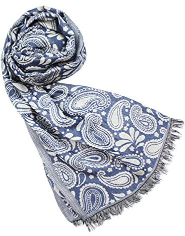 Sunsa Damen/Herren Schal, weich Winter Halstuch aus Baumwolle & Viskose. Große Unisex Herbst Winterschal. Tücher & Schals als Geschenkidee für Männer oder Frauen (Blau Paisley)