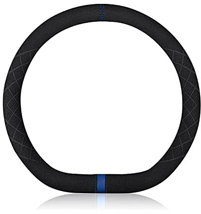 Ergocar D-Form Auto Lenkradbezug Rutschfester Auto Sport Lenkradschutz Mikrofaser Wildleder Winter Warm für D-Form Lenkrad Durchmesser 38cm (15 ) (Schwarz Blau)