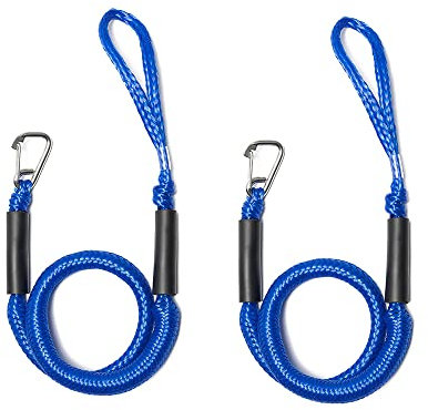NIUTRIP Bungee-Dockingschnur für Boote, dehnbar, Festmacher, Bungee-Docking-Seil, Bungee-Schnur, Docking-Seil, 1,2 - 1,5 m, mit Edelstahlhaken und Schaumstoff-Schwimmer, 2 Stück, Blau