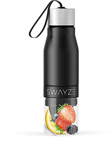 Water Bottle Fruit Infuser, BPA Free, Infusion Section, Fruit Squeezer Juicer, 650ml Sport Durable Leak Proof Camping Outdoors Detox Healthy Hydration (Black)