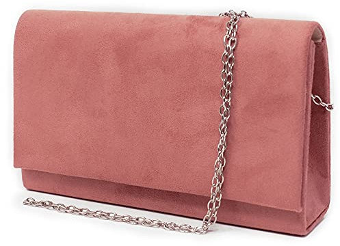 Pochette rosa cipria a busta donna elegante cerimonia borsa piccola a mano clutch borsetta con tracolla catena da sera matrimonio battesimi Tessuto scamosciato Rosa cipria
