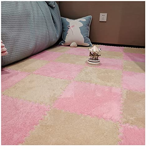10 Stück Plüsch-Schaumstoffmatte, Ineinandergreifende Teppichfliesen, Puzzle-Spielmatte, Teppich Für Erker, Tatami, Schlafzimmerboden, 30 X 30 cm, 6 Mm Dicker Schaumstoff,Pink+apricot