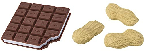 Brunnen 1027348 Haftnotizblock Schoko (mit abgebissener Ecke, mit 100 Haftnotizen) & 102988601 Radiergummi/Radierer Erdnuss Fun Collection (4 x 1,5 cm) 3er-Set
