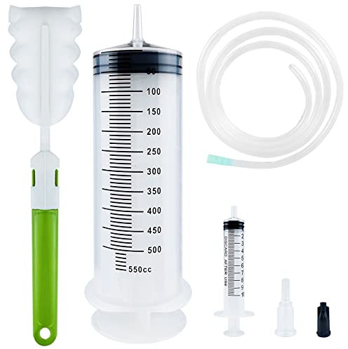 Bohoray Große Spritze 500ml + 10ml, Wiederverwendbare Flüssige Spritze mit Katheter, Plastikspritze Dosierspritze Mit Reinigungsbürste für Wissenschaftliche Labore, Gartenbewässerung, Industrie