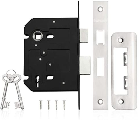 Bwintech 1 PCS 3 Lever Satin Nickel Mortice Sashlock 65mm (2.5 Inch), Door Lock with Key for Internal Doors, Reversible Catch