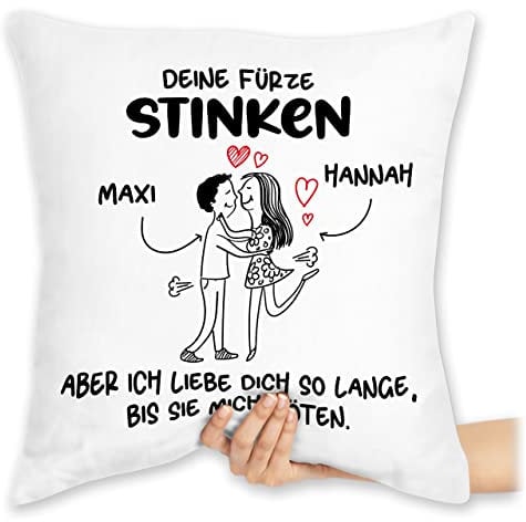 Kissen 40x40 Zierkissen - Partner Ideen - Deine Fürze stinken I Paar Geschenke Pärchen Valentinstag - 40 x 40 cm - Weiß - Couple Pillow pärchenkissen liebeserklärung furz kissenhülle