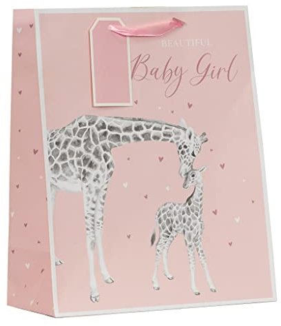 Design By Violet Pink Giraffe Baby Girl Gift Bag With Gift Tag Newborn Baby Shower Large