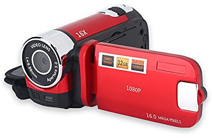 Camara Video Niños, Videocámara Digital Full HD 16X Cámara de Video de Alta Definición con Pantalla Giratoria de 270 Grados Admite Fotografía y Video con Pantalla de 2.7 Pulgadas (Rojo)