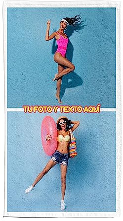 Toalla Playa Personalizada con Collage de Fotos. Toalla para Piscina o Playa Personalizada con Collage. Toalla 100x150 cm. (2 Fotos)