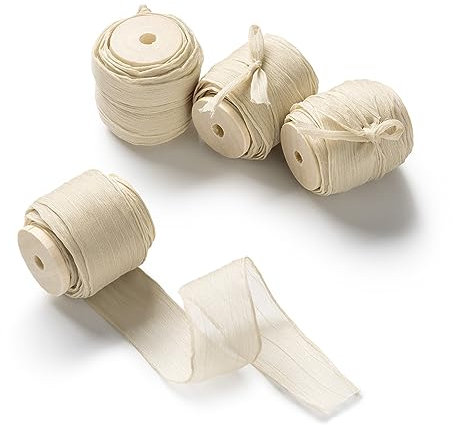 CHUQING Geschenkband Chiffon 18m x 2,5cm Chiffonband Champagner, Schleifenband Dekoration Stoffband für Hochzeit Party Weihnachten Basteln Dekoband