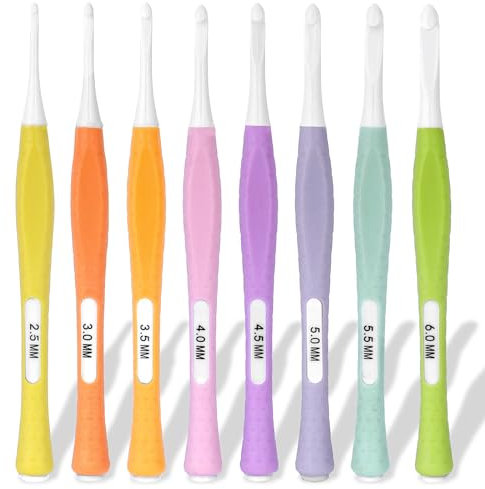 8 Stück Häkelnadel, Häkelnadel-Set mit bunten ergonomischen Griffen DIY-Stricken Nähen Bastelwerkzeuge 2,5 mm, 3 mm, 3,5 mm, 4 mm, 4,5 mm, 5 mm, 5,5 mm, 6 mm für Häkelliebhaber