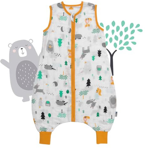 schlummersack Baby Schlafsack mit Füßen Sommer 0.5 Tog 130 cm dünn Bambus-Musselin Waldtiere | Schlafsack mit Beinen ungefüttert für eine Körpergröße von 130-140cm | Schlafsack Baby Sommer