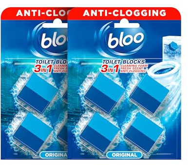 Bloo Toilet Blocks, Pack of 8, Toilet Limescale Remover Cistern Block, Toilet Cleaner Block with Cleaning and Foaming Action, Toilet Fresheners - Original