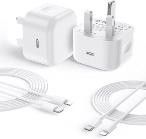 iPhone Charger Fast Charge, [MFi Certified] 2Pack USB C Plug 20W PD 3.0 Power Adapter UK and 2M USB-C Charging Cable Compatible with iPhone 14/14 Plus/14 Pro/14 Pro Max/13/12/11/XS Max/XR/X/SE/8/7