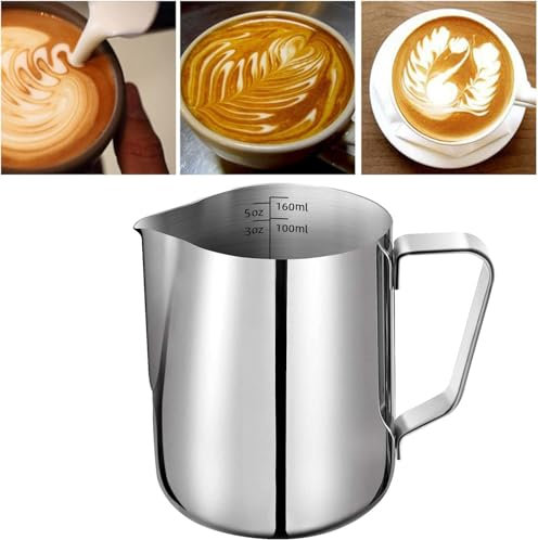 Milk Jug for Coffee Machine,Stainless Steel Milk Jug Milk Frothing Pitcher Jug Cup with Measurement Mark, Milk Pitcher Jugs Perfect for Barista Cappuccino Espresso Making (200ML)