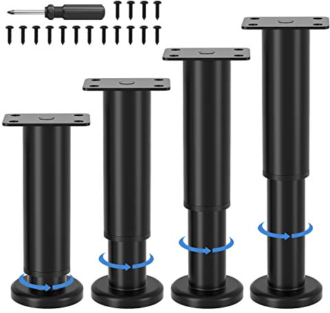 VETIN 4 Stück Möbelfüße Verstellbar, Möbelfüße Höhenverstellbar 8-12cm, Metall Schwarz Möbelbeine, Möbelbeine für Schrank Fernsehschrank Bett Sofa Nachttisch Lehrstuhl Badezimmerschrank
