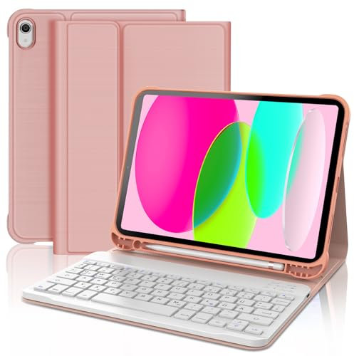 FOGARI Tastatur für iPad 10. Generation 2022 10,9 Zoll/11. Generation A16 2025 11 Zoll - Kabellose Abnehmbare Keyboard iPad10 Generation Hülle mit Stifthalter, QWERTZ Deutsches, Rosa