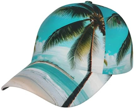 nanger Beach Palm Trees Adjustable Baseball Cap, Unisex, Breathable, Outdoor Sports, Lightweight, Black, Black, One Size, Black, One Size