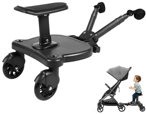 Buggy Board für alle Kinderwagen, Buggyboard mit Sitz, Trittbrett für Kinderwagen Universal, 360° Zweirad Design, Kiddy Board für Kinder von 2-7 Jahren, Bearing 25KG