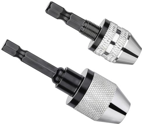 2 Pieces Drill Chucks 1/4 Inch Hex Shank Keyless Drill Chuck Fast Change Converter Extension Screwdriver Drill Adapter for Impact Drill Tool, 0.3-6.5mm
