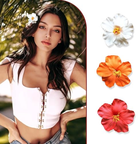 YIUWOD 3pinza Pelo Flor - Flores Para El Pelo - Flor Pelo - PequeñOs Complementos Aptos Para Fiestas, Viajes, Vacaciones en La Playa, Citas Y DecoracióN de Ropa (Blanco, Rojo Y Naranja)