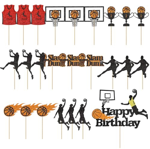 NXPWRC 25-Piece Multicolored Basketball Cake Toppers, Birthday Party Decorations