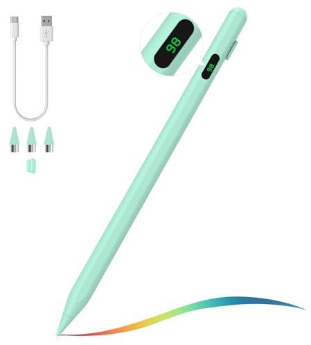 MoKo Stylet pour Écran Tactile, Stylet Universel Compatible avec iPad/iPhone/Samsung/Autres Smartphones et Tablettes iOS/Android, Stylet de Tablettes avec Affichage de Batterie, Vert