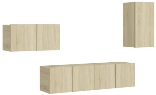 Annlera Meuble TV suspendu 4 pièces - Console TV moderne - Armoire d'appoint - Montage mural - Armoire multimédia - Design tendance et pratique - Chêne Sonoma