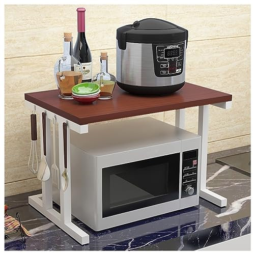 Soporte de microondas de 2 niveles, organizador de estante de cocina con soporte para impresora, estante para horno microondas que ahorra espacio, estante para almacenamiento en encimera