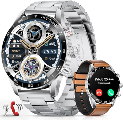 LIGE Smartwatch Uomo con 3 cinturini/1.43” AMOLED/400mAh,Orologio Smartwatch con Chiamata Bluetooth,24/7 Cardiofrequenzimetro SpO2,IP68 Impermeabile 124 Modalità Sportive Smartwatch per Android iOS