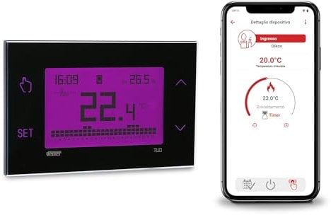 VEMER VE795900 TUO 4G - Termostato 4G-LTE con SIM de Datos Incluida, Termostato Inteligente para Calefacción, Configuración Rápida por Bluetooth, Programación Semanal, Alimentación 230V, Negro