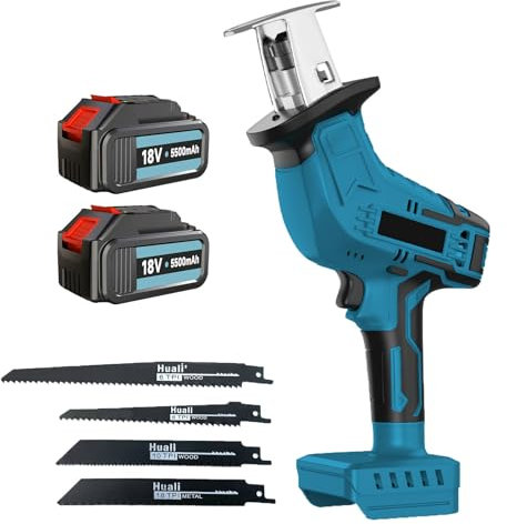 Akku Säbelsäge Kompatibel mit Makita 18V, Elektrisch Tigersäge, 3000RPM Reciprosäge 4 Sägeblättern LED-Licht Elektrische Säge, Professional Säbelsäge für Holz und Metall