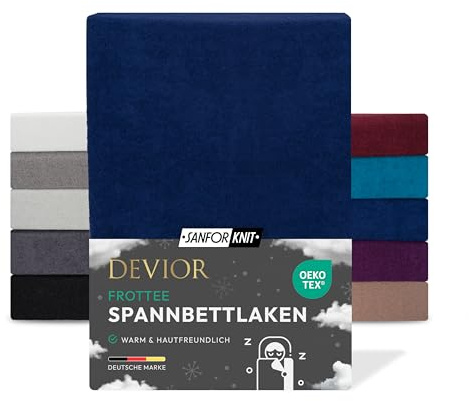 Devior Frottee Winter Spannbettlaken, Navyblau, 180x200 – 200x200 cm – Kuscheliges Frottee Bettlaken 160 g/m² aus Baumwolle für Matratzen bis 22 cm Höhe – Oeko-TEX Made in Green Zertifiziert