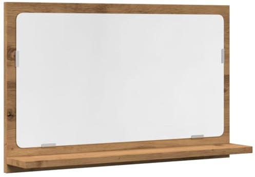 vidaXL Badspiegel, Wandspiegel mit Ablage, Spiegel Wandmontage für Badezimmer, Hängespiegel Badezimmerspiegel, Artisan-Eiche Holzwerkstoff
