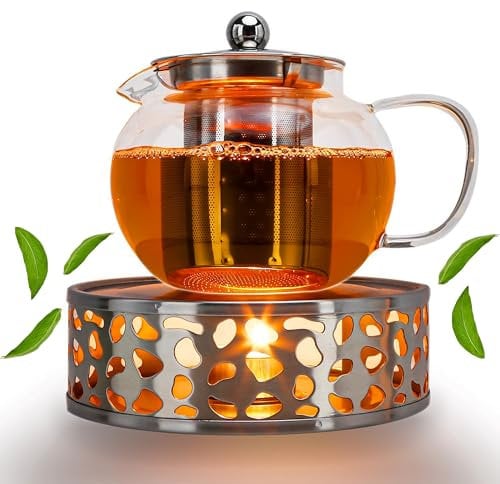 CRYSTALIA Premium Borosilicate Clear Glass Teapot with Infuser, 950ml 100% Lead Free Heat Resistant Glass Tea Pot Infusers for Loose Tea, Herbal Tea Pot, Sage Tea Maker, Chai Pot, Infusion Teapot