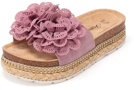 JOMIX Anatomiques Sabot Confortables Sandales Bohème Femmes avec Fleurs Espadrilles Femme Plateforme Claquettes été Confortables pour Maison Piscine Plage Mer (Violet, 38)