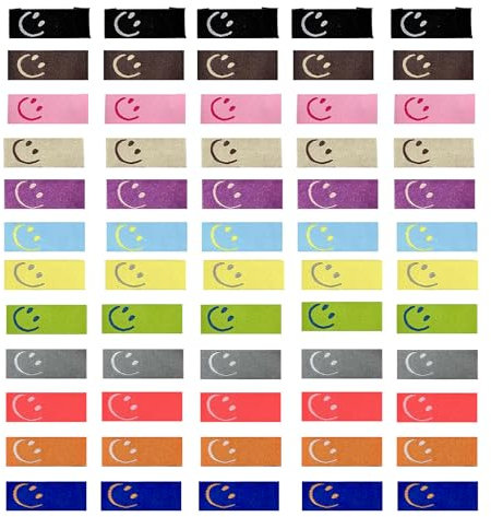 60 Stück Handmade Label zum Annähen,Label Nähen,Labels zum Annähen für Kleidung,Handmade Stoffetiketten,Smiley-Gesicht Handgefertigte Etiketten,für DIY-Kleidungsnäharbeiten (Mehrfarbig)