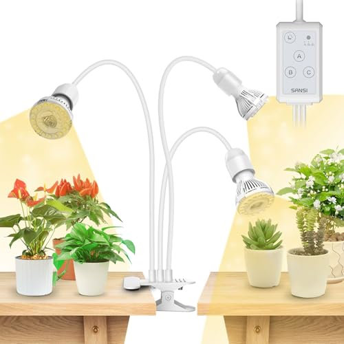 SANSI Lámpara de Cultivo Plantas 450W de Espectro Completo 4000K, Luces de Crecimiento Ajustable en Altura con Temporizador Automático 4/8/12H para Plantas de interior