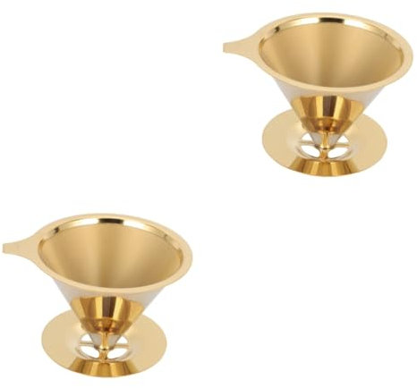 DOITOOL 2 Piezas filtro de café filtros cafe Colador de café estable presurizado urna de cafe bar pro cono tera embudo de sin papel o de metalico Acero inoxidable Golden