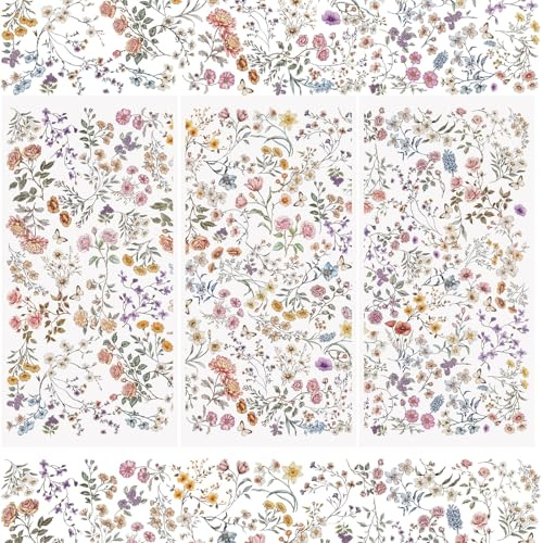 WANDIC Transfer-Aufkleber, Blumenmuster, wasserdicht, Möbel, Handwerk, Verzierungen für DIY, Scrapbooking, Fotoalben, 15 x 30 cm, 3 Bögen