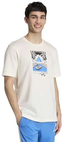 adidas Men's Summer Slides Relax Graphic T-Shirt, Off White, 4XL