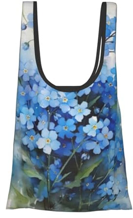 Tcoay Aquarell Vergissmeinnicht Blumen,Wiederverwendbare Einkaufstasche, Einkaufshandtasche, Lebensmittelgeschäft, Mehrzweck-Umhängetaschen aus Segeltuch