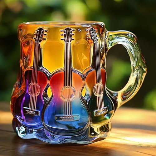 Guitar Art Mug, Music Themed 3D Painted Guitar Coffee Mug, Novelty Guitar Drinks Cup with Artistic Atmosphere, Collection Gift for Guitarist, Musician, Teachers, Music Enthusiast
