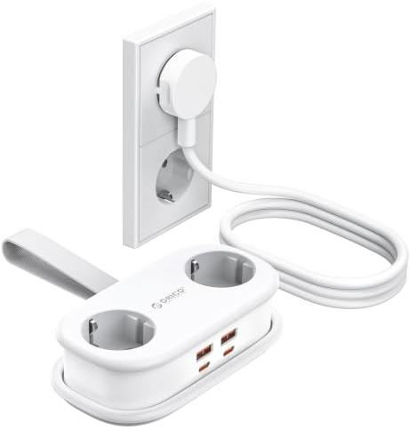 ORICO GAN 65W Regleta USB C de Viaje, Enchufe Múltiple 6 en 1, Blanco | Carga rápida PD MacBook; 2 tomas AC y 4 USB; Diseño compacto con enrollador para cable 1,6m; ideal para viajes y el hogar