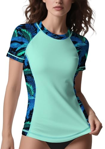 ANGEL CITIZ Rash Guard Femme Anti UPF 50 + T-Shirt de Plage Respirant Manches Courtes, Séchage Rapide Protection Solaire pour Surf Natation et Voyage
