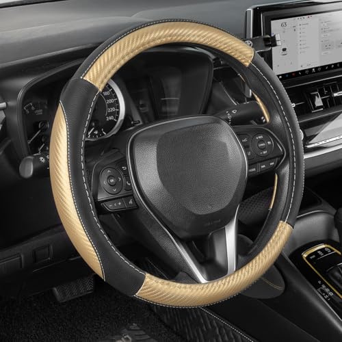 SEG Direct Lenkradbezug für Auto, Standard-Mittelgröße 37-39 cm, Auto-Innenausstattung, Schwarz und Gold Mikrofaserleder