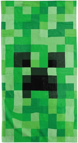 BERONAGE Minecraft Badetuch Creeper 75x150 cm 100% Baumwolle Strandtuch Duschtuch Badehandtuch Kinder Erwachsene Pixel Design Gaming Gamer Lizenzartikel Geschenk