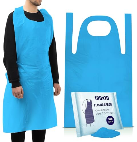 Disposable Aprons Blue Flat Pack of 1000 Waterproof Plastic for Catering | Lightweight polythene with tie fastening, one size fits most, bulk splash cover for food prep, clinics and hospitality venues
