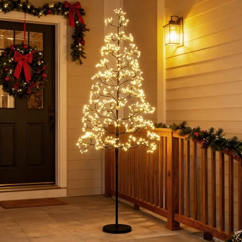 COSTWAY LED Lichterbaum, 150 cm Leuchtbaum mit 1000 warmweißen Leuchten, LED Baum Innen, Lichterzweige mit Zemenständer, Weihnachtsdeko für Zuhause (Schwarze Basis)
